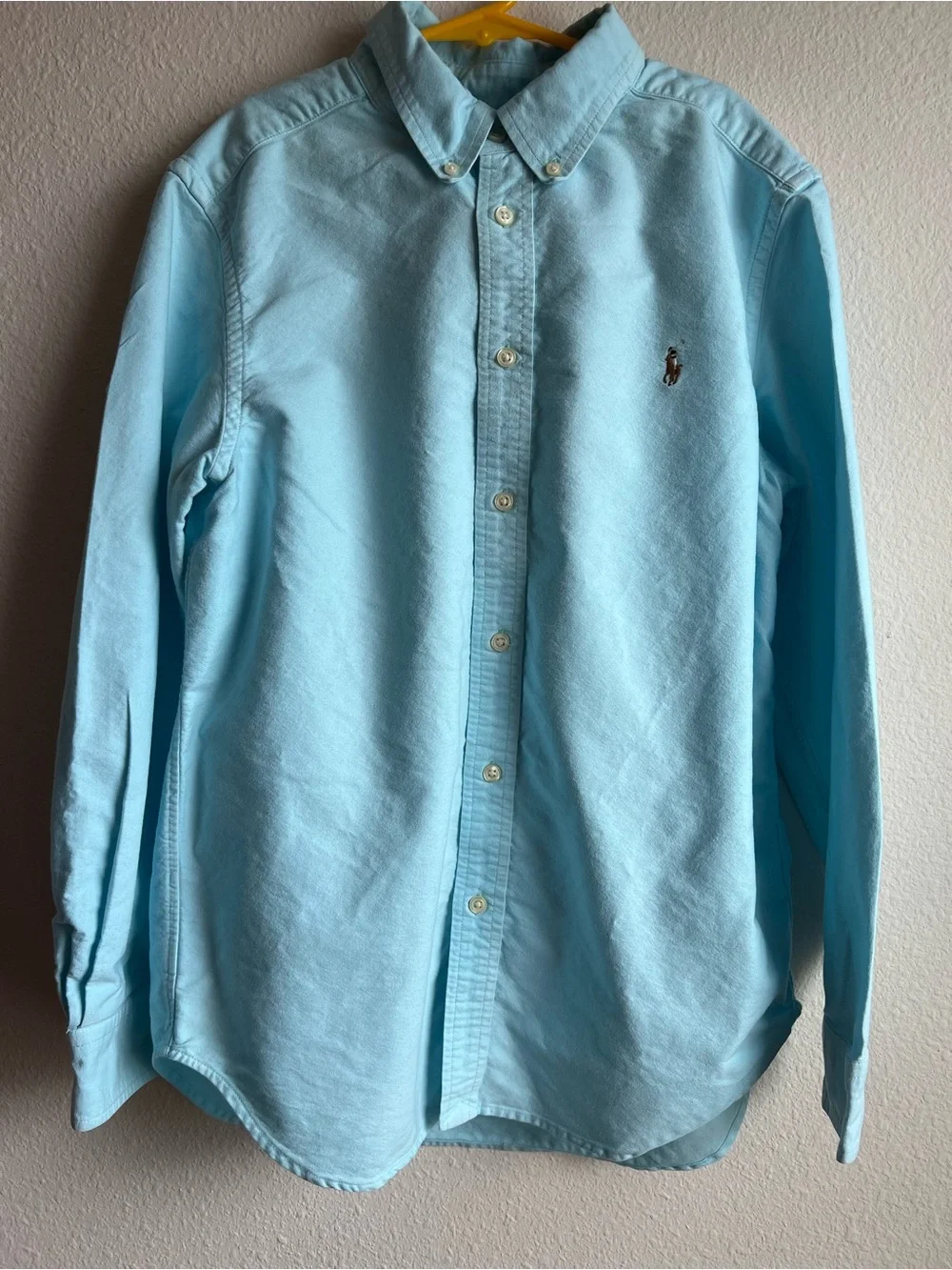 Ralph Lauren Boys Light Aqua Button-Down Dress Shirt w/ Pony Logo (Sz. L 14-16)